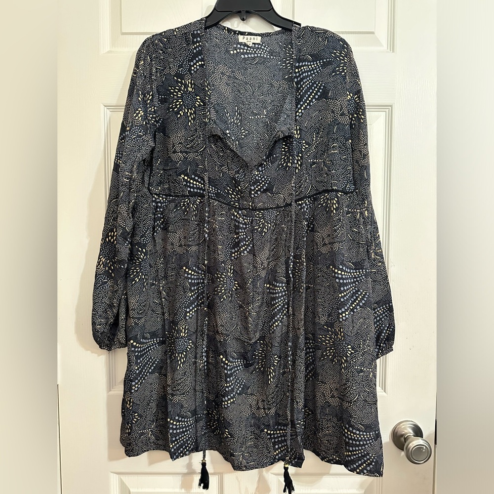 Metallic Print Tassel Mini Dress